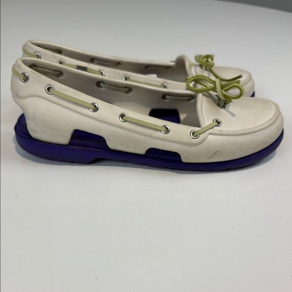 CROCS Cream and Purple Flats with Bow Accent - Picture 6 of 7